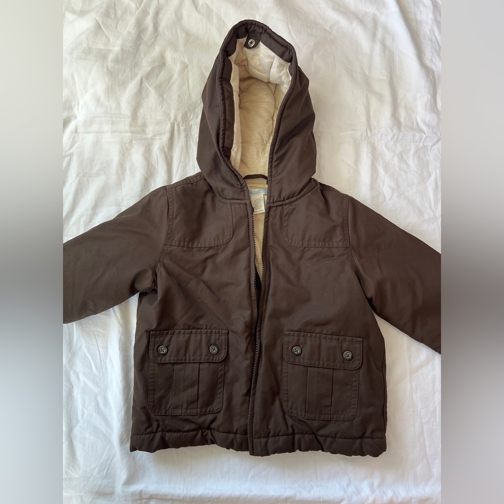 Janie and Jack Brown Hooded Puffer Jacket with Cream‎ Lining